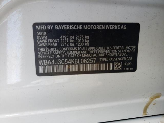 WBA4J3C54KBL06257 - 2019 BMW 430XI GRAN WHITE photo 10