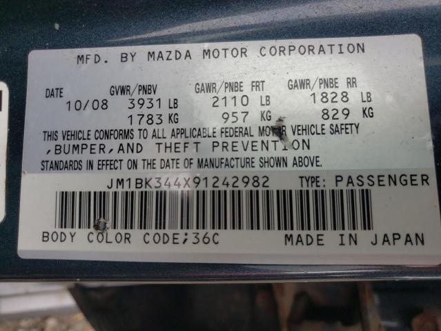 JM1BK344X91242982 - 2009 MAZDA 3 S GRAY photo 10