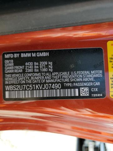 WBS2U7C51KVJ07490 - 2019 BMW M2 COMPETI Նարնջագույն լուսանկար 10