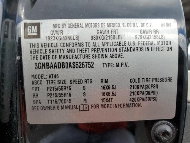 3GNBAADB0AS526752 - 2010 CHEVROLET HHR LS BLACK photo 10