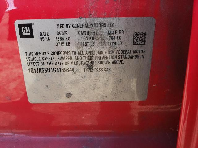 1G1JA5SH1G4169344 - 2016 CHEVROLET SONIC LS RED photo 10