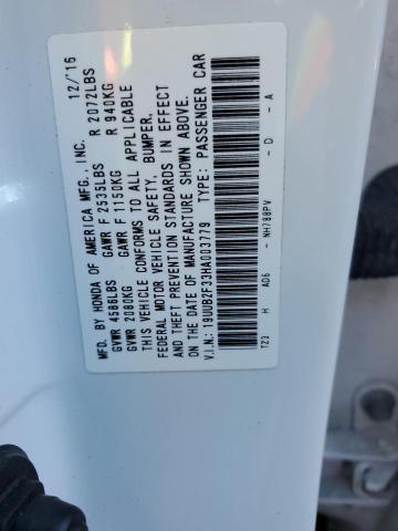 19UUB2F33HA003779 - 2017 ACURA TLX WHITE photo 10