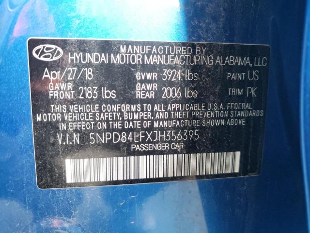 5NPD84LFXJH356395 - 2018 HYUNDAI ELANTRA BLUE photo 10