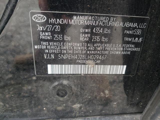 5NPEH4J28LH029467 - 2020 HYUNDAI SONATA LIM BLACK photo 10