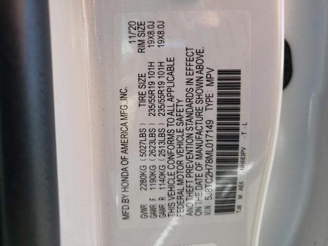 5J8TC2H78ML017149 - 2021 ACURA RDX ADVANC WHITE photo 10