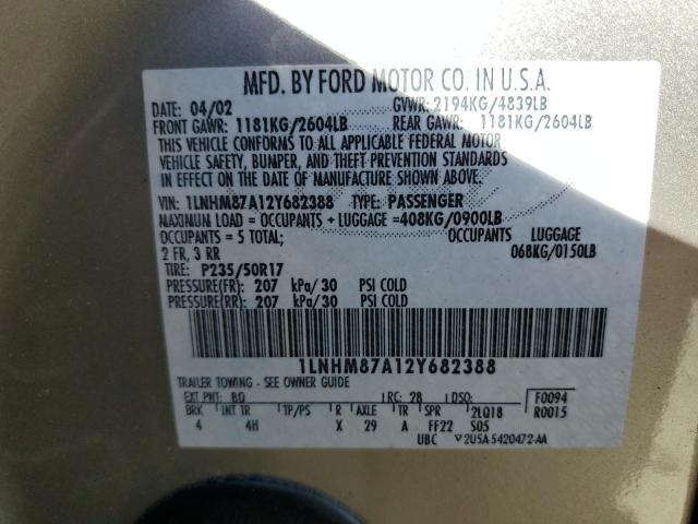 1LNHM87A12Y682388 - 2002 LINCOLN LS 金色 照片 10