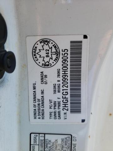 2HGFG12099H009055 - 2009 HONDA CIVIC EXL 白色 照片 10