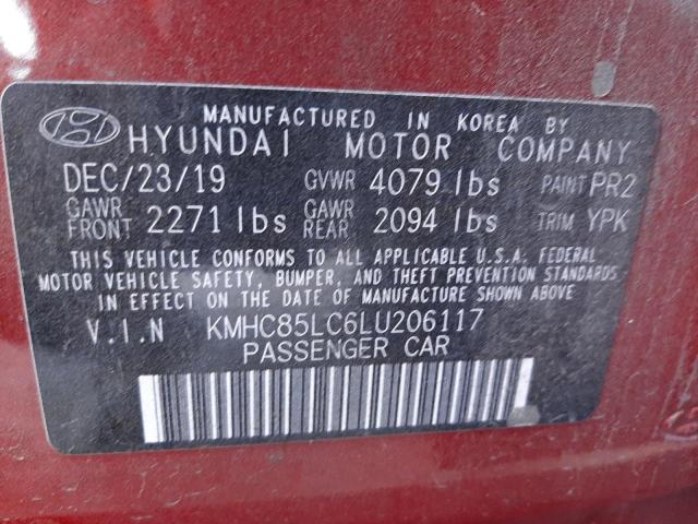 KMHC85LC6LU206117 - 2020 HYUNDAI IONIQ SEL RED photo 10