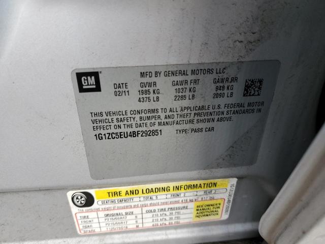 1G1ZC5EU4BF292851 - 2011 CHEVROLET MALIBU 1LT 银色 照片 10