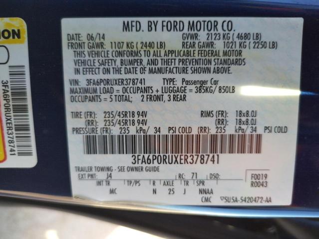 3FA6P0RUXER378741 - 2014 FORD FUSION TIT BLUE photo 10