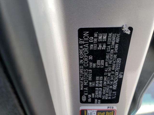 KNDJN2A24K7655189 - 2019 KIA SOUL SILVER photo 10