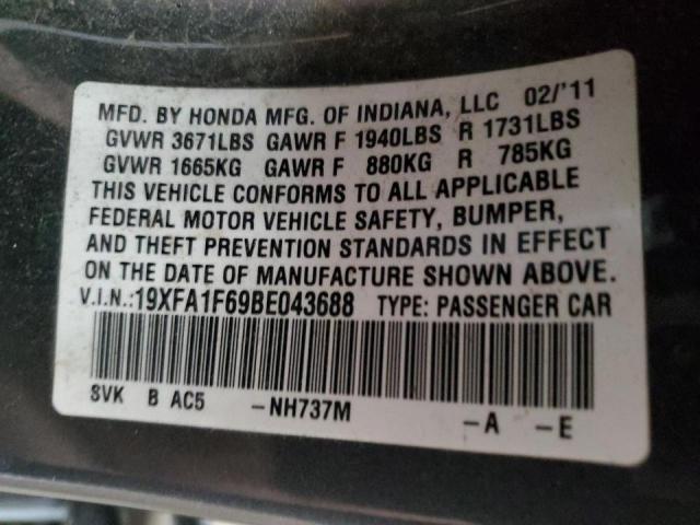 19XFA1F69BE043688 - 2011 HONDA CIVIC LX-S Grafit foto 10