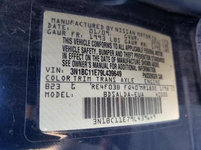 3N1BC11E79L439649 - 2009 NISSAN VERSA S BLUE photo 10