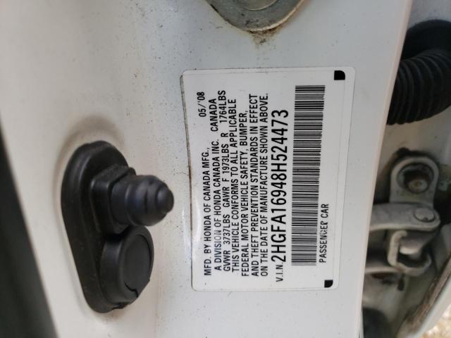 2HGFA16948H524473 - 2008 HONDA CIVIC EXL Ağ foto 10
