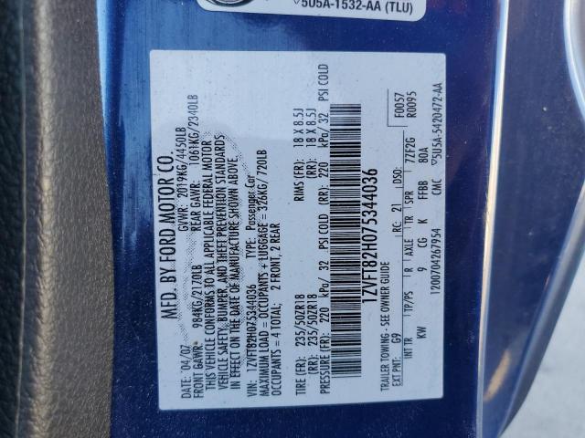 1ZVFT82H075344036 - 2007 FORD MUSTANG GT BLUE photo 10
