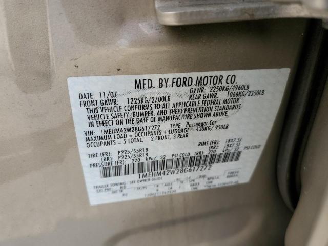 1MEHM42W28G617272 - 2008 MERCURY SABLE PREM GOLD photo 10