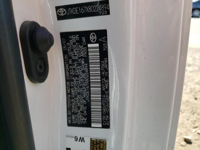 JTKDE167X80224894 - 2008 TOYOTA SCION TC თეთრი ფოტო 10