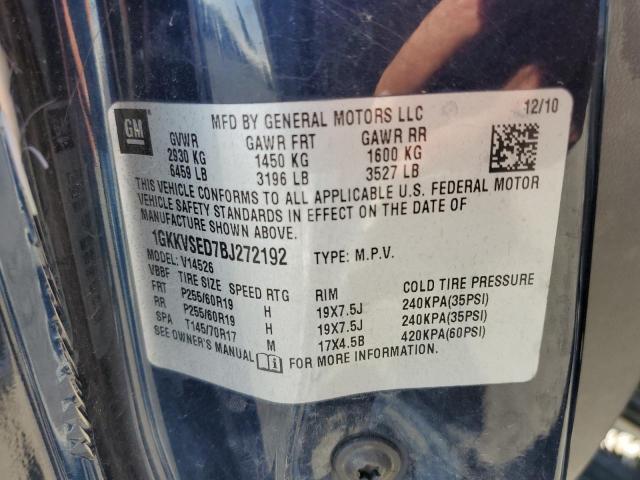 1GKKVSED7BJ272192 - 2011 GMC ACADIA SLT Mavi foto 10