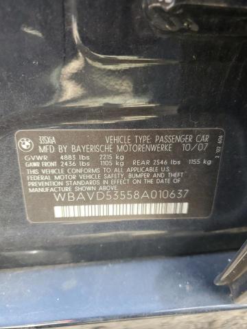 WBAVD53558A010637 - 2008 BMW 335 XI BLACK photo 10