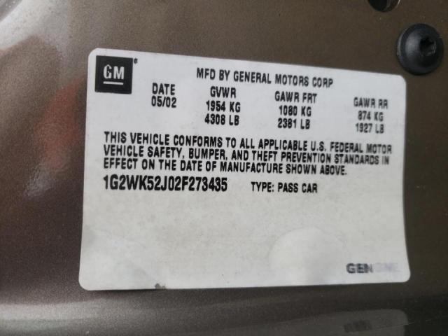 1G2WK52J02F273435 - 2002 PONTIAC GRAND PRIX ნაცრისფერი ფოტო 10