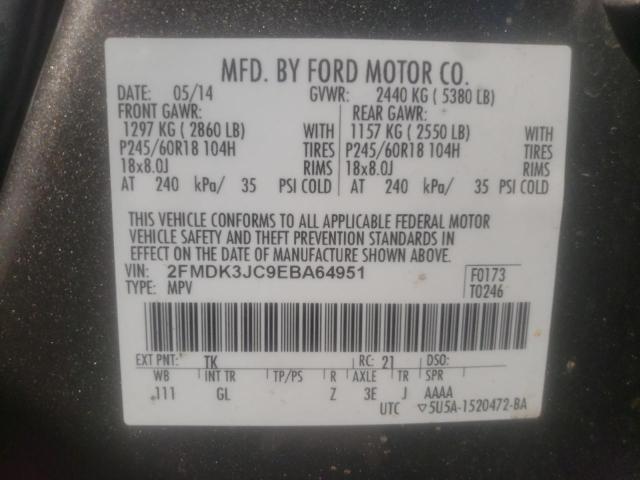 2FMDK3JC9EBA64951 - 2014 FORD EDGE SEL GOLD photo 10