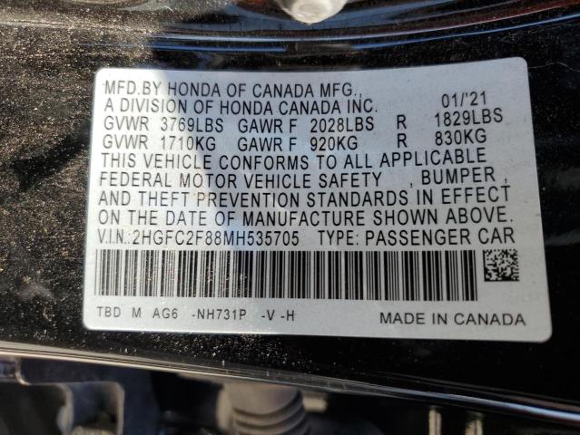 2HGFC2F88MH535705 - 2021 HONDA CIVIC SPOR BLACK photo 10
