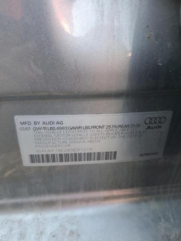 WAUKF78E28A031379 - 2008 AUDI A4 2.0T AV SILVER photo 10