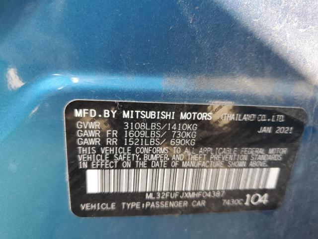 ML32FUFJXMHF04387 - 2021 MITSUBISHI MIRAGE G4 BLUE photo 10