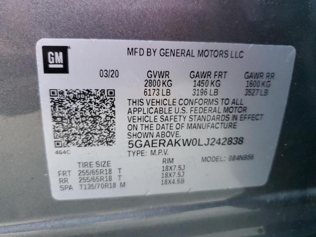 5GAERAKW0LJ242838 - 2020 BUICK ENCLAVE PR GRAY photo 10