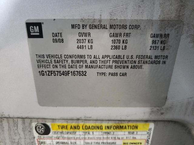 1G1ZF57549F167632 - 2009 CHEVROLET MALIBU HYB SILVER photo 10