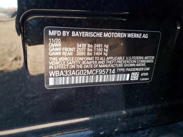 WBA33AG02MCF95714 - 2021 BMW 530XE BLACK photo 10