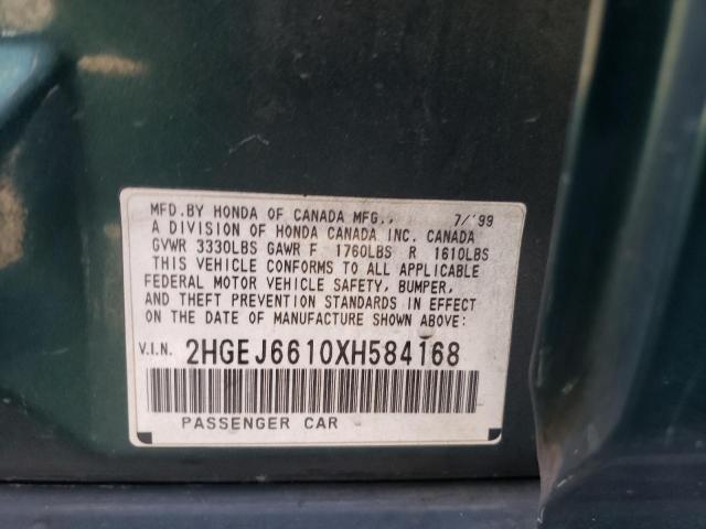 2HGEJ6610XH584168 - 1999 HONDA CIVIC BASE 绿色 照片 10