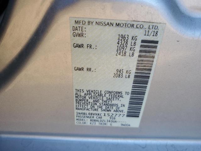 1N4BL4BVXKC152777 - 2019 NISSAN ALTIMA S SILVER photo 10