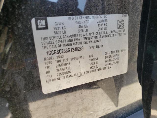 1GCGSCE33G1248289 - 2016 CHEVROLET COLORADO L BLACK photo 10