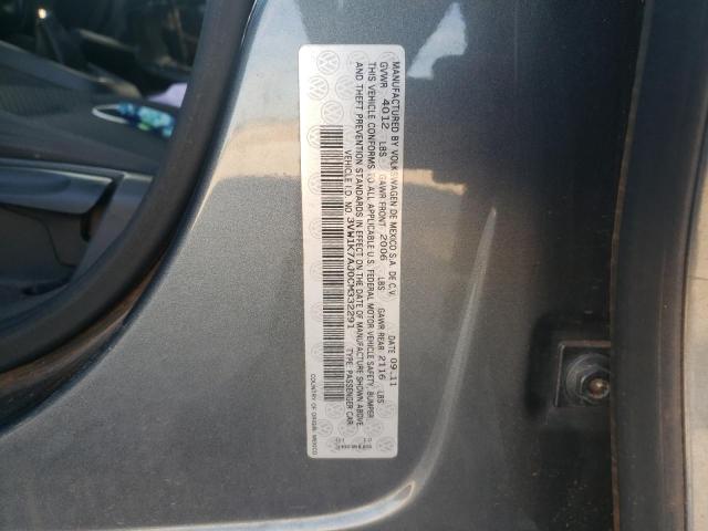 3VW1K7AJ0CM332291 - 2012 VOLKSWAGEN JETTA BASE 灰色 照片 10