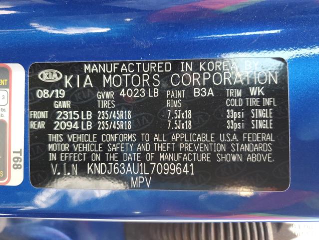 KNDJ63AU1L7099641 - 2020 KIA SOUL GT LI BLUE photo 10