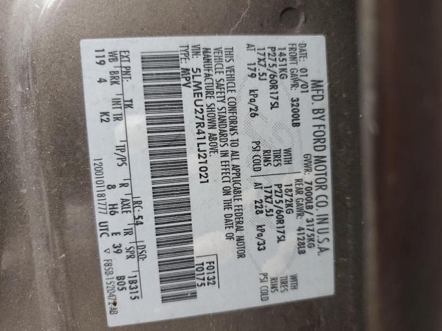 5LMEU27R41LJ21021 - 2001 LINCOLN NAVIGATOR ნაცრისფერი ფოტო 10