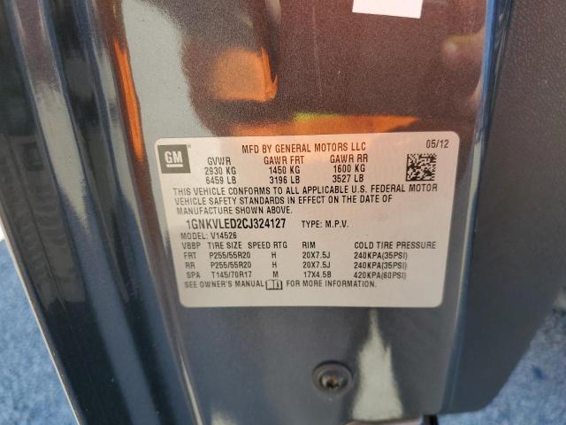 1GNKVLED2CJ324127 - 2012 CHEVROLET TRAVERSE GRAY photo 10