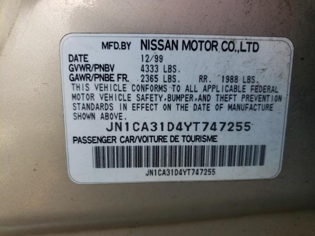 JN1CA31D4YT747255 - 2000 NISSAN MAXIMA GLE TAN photo 10