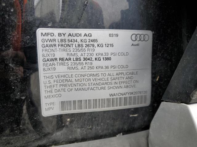 WA1CNAFY9K2078120 - 2019 AUDI Q5 PRESTIG BLACK photo 10