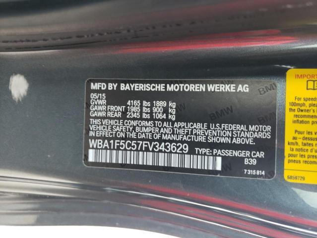 WBA1F5C57FV343629 - 2015 BMW 228 I GRAY photo 10