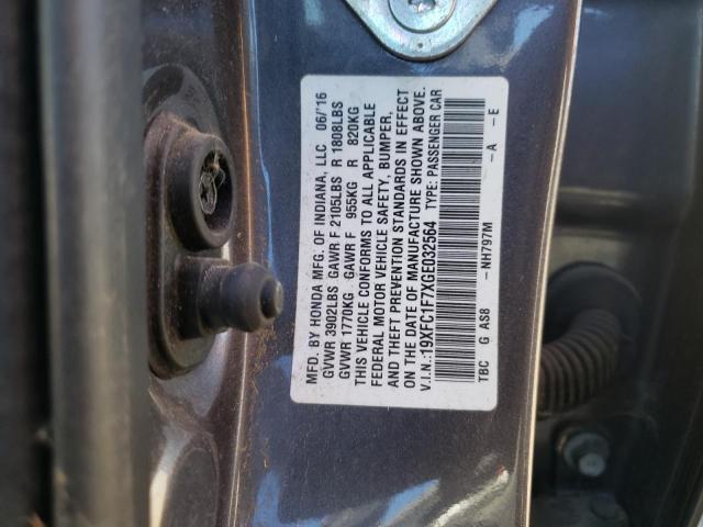 19XFC1F7XGE032564 - 2016 HONDA CIVIC EXL Boz foto 12
