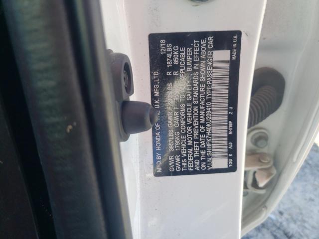 SHHFK7H40KU209410 - 2019 HONDA CIVIC SPOR WHITE photo 10