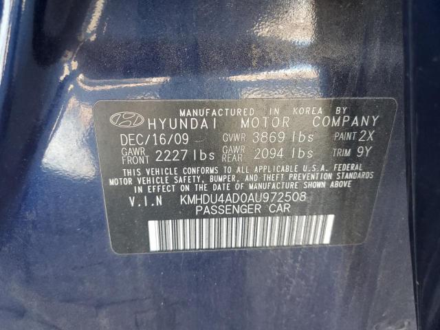 KMHDU4AD0AU972508 - 2010 HYUNDAI ELANTRA BLUE photo 10