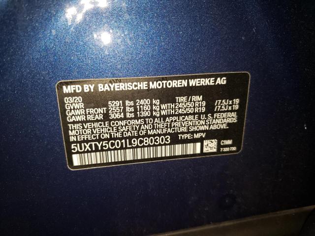 5UXTY5C01L9C80303 - 2020 BMW X3 XDRIVE3 BLUE photo 10