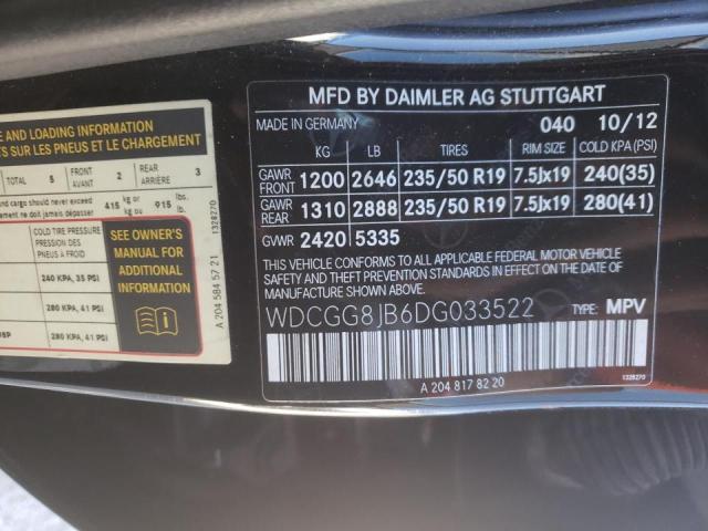 WDCGG8JB6DG033522 - 2013 MERCEDES-BENZ GLK 350 4M BLACK photo 10