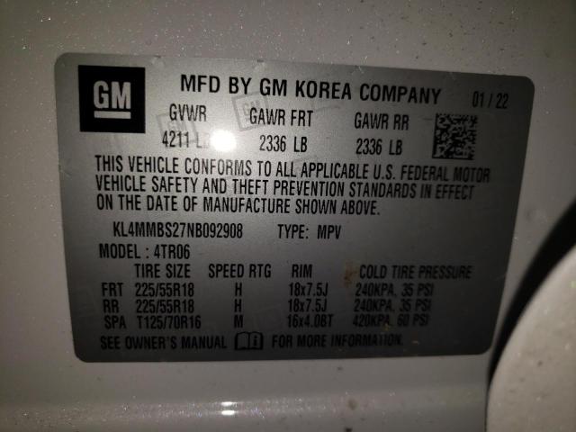 KL4MMBS27NB092908 - 2022 BUICK ENCORE GX WHITE photo 10