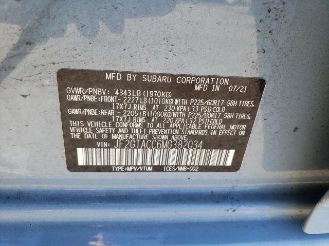 JF2GTACC6MG382034 - 2021 SUBARU CROSSTREK SILVER photo 10