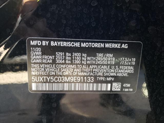 5UXTY5C03M9E91133 - 2021 BMW X3 XDRIVE3 BLACK photo 10