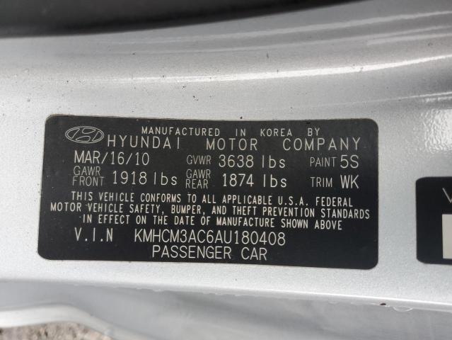 KMHCM3AC6AU180408 - 2010 HYUNDAI ACCENT BLU UNKNOWN - NOT OK FOR INV. photo 10